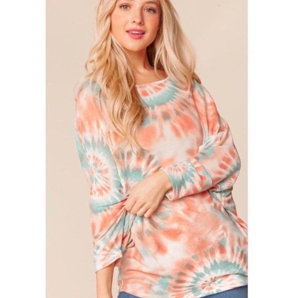 New! Soft Tie Dye Loose Fit Dolman 3/4 Sleeve Slouch Knit Top - Size S - Picture 4 of 14